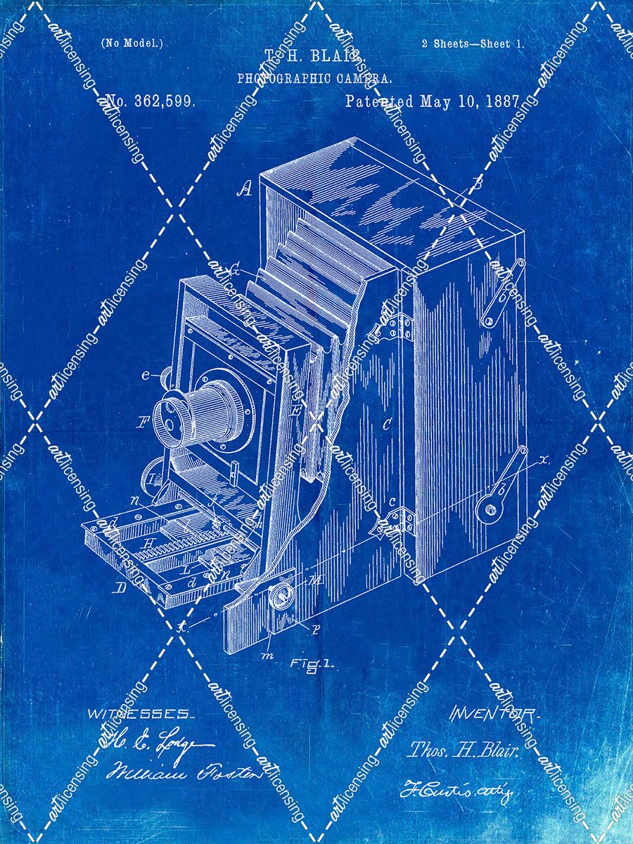 PP301-Faded Blueprint Lucidograph Camera Patent Poster