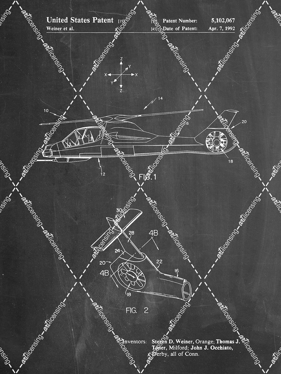 PP302-Chalkboard Helicopter Tail Rotor Patent Poster