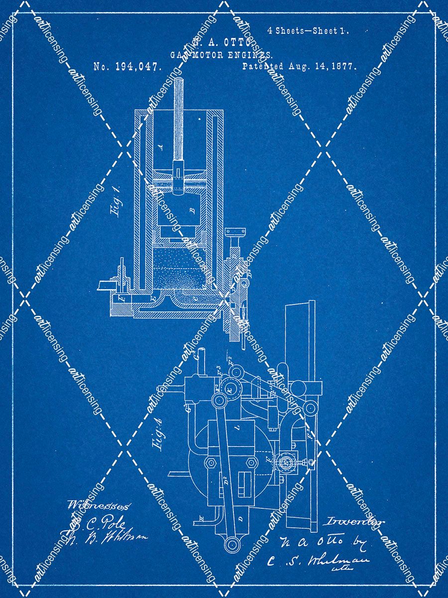 PP304-Blueprint Combustible 4 Cycle Engine Otto 1877 Patent Poster