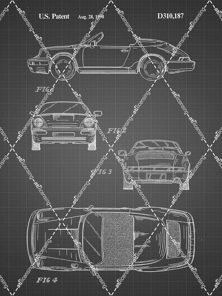 PP305-Black Grid Porsche 911 Carrera Patent Poster