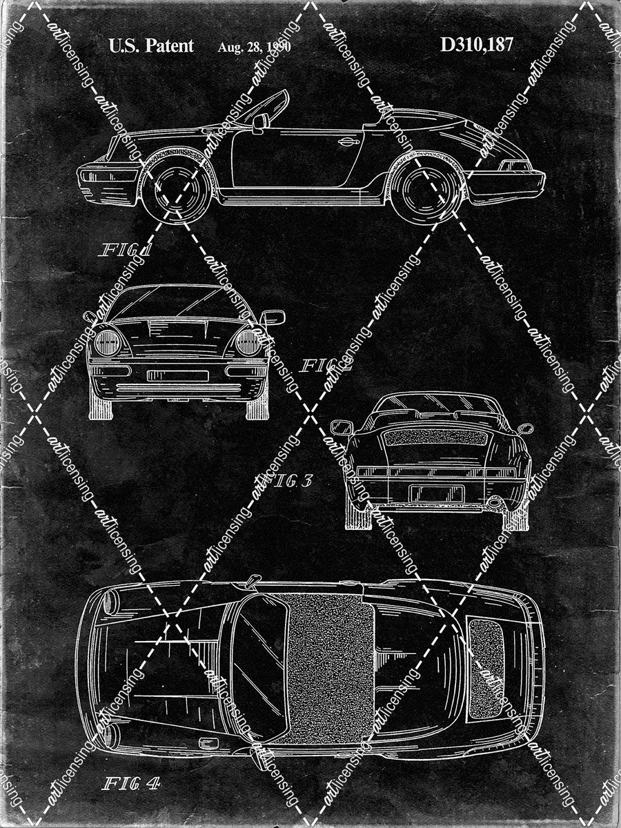 PP305-Black Grunge Porsche 911 Carrera Patent Poster
