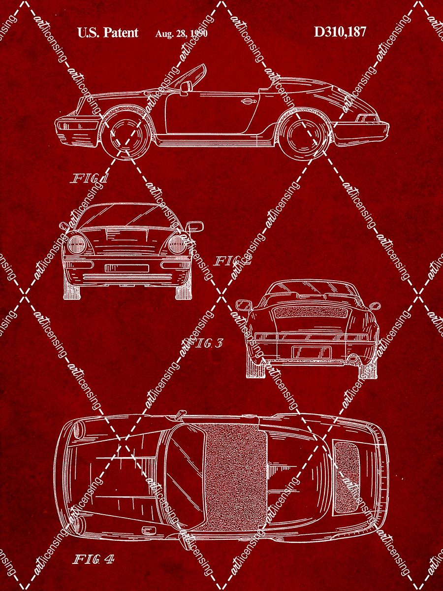 PP305-Burgundy Porsche 911 Carrera Patent Poster