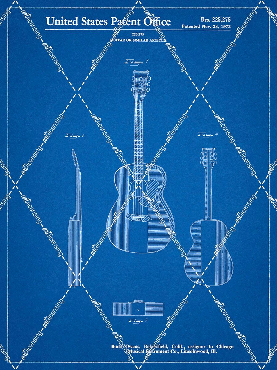 PP306-Blueprint Buck Owens American Guitar Patent Poster