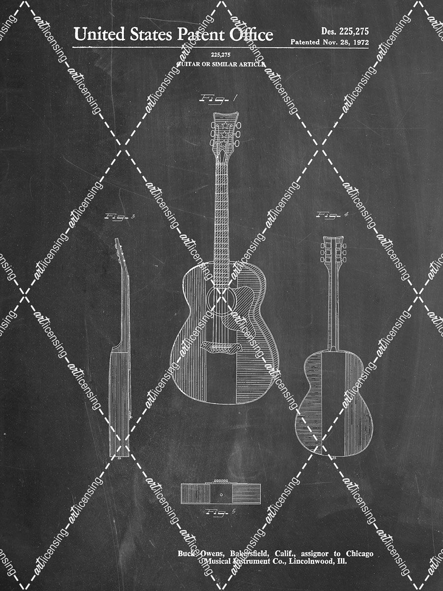 PP306-Chalkboard Buck Owens American Guitar Patent Poster