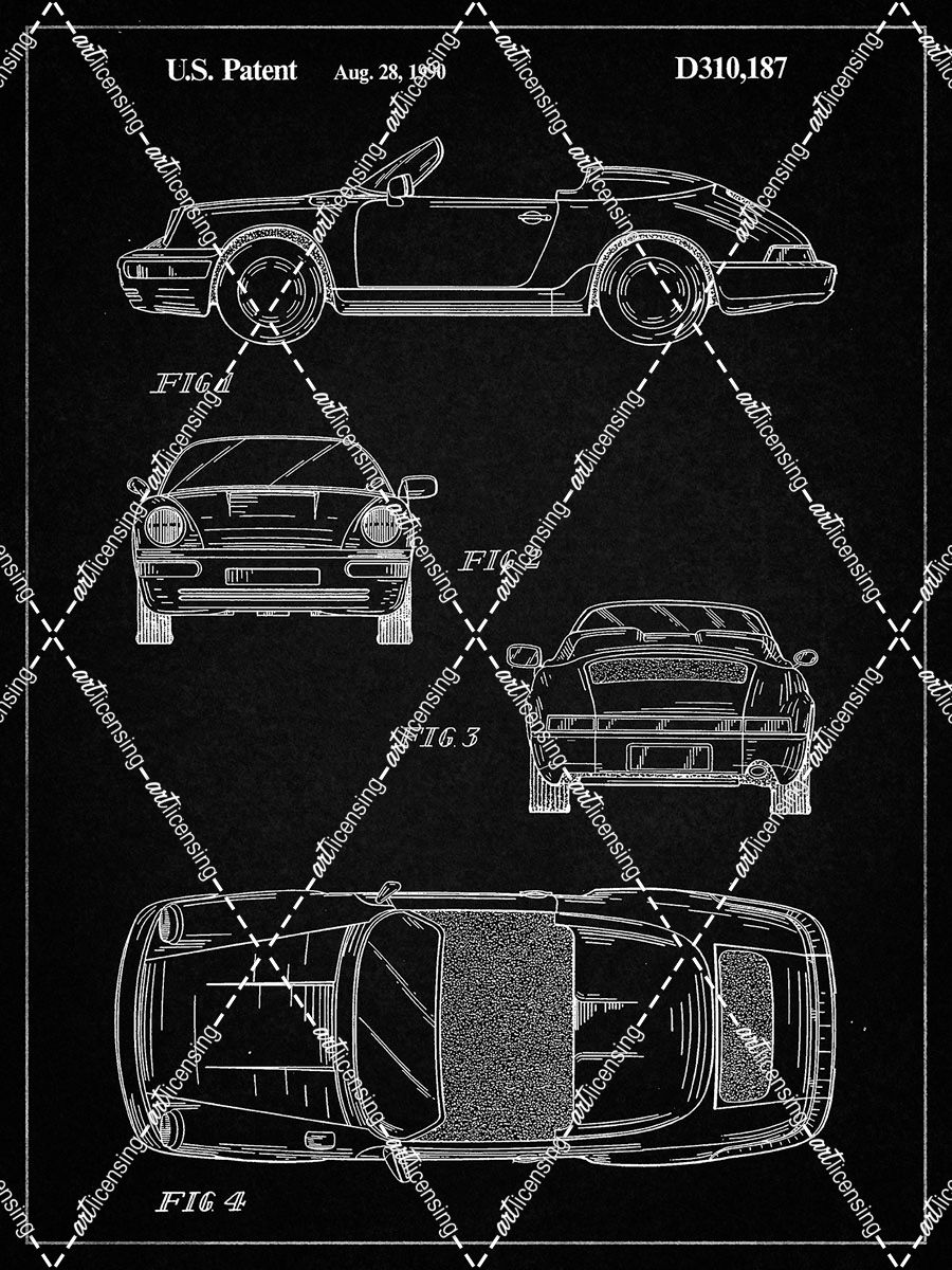 PP305-Vintage Black Porsche 911 Carrera Patent Poster