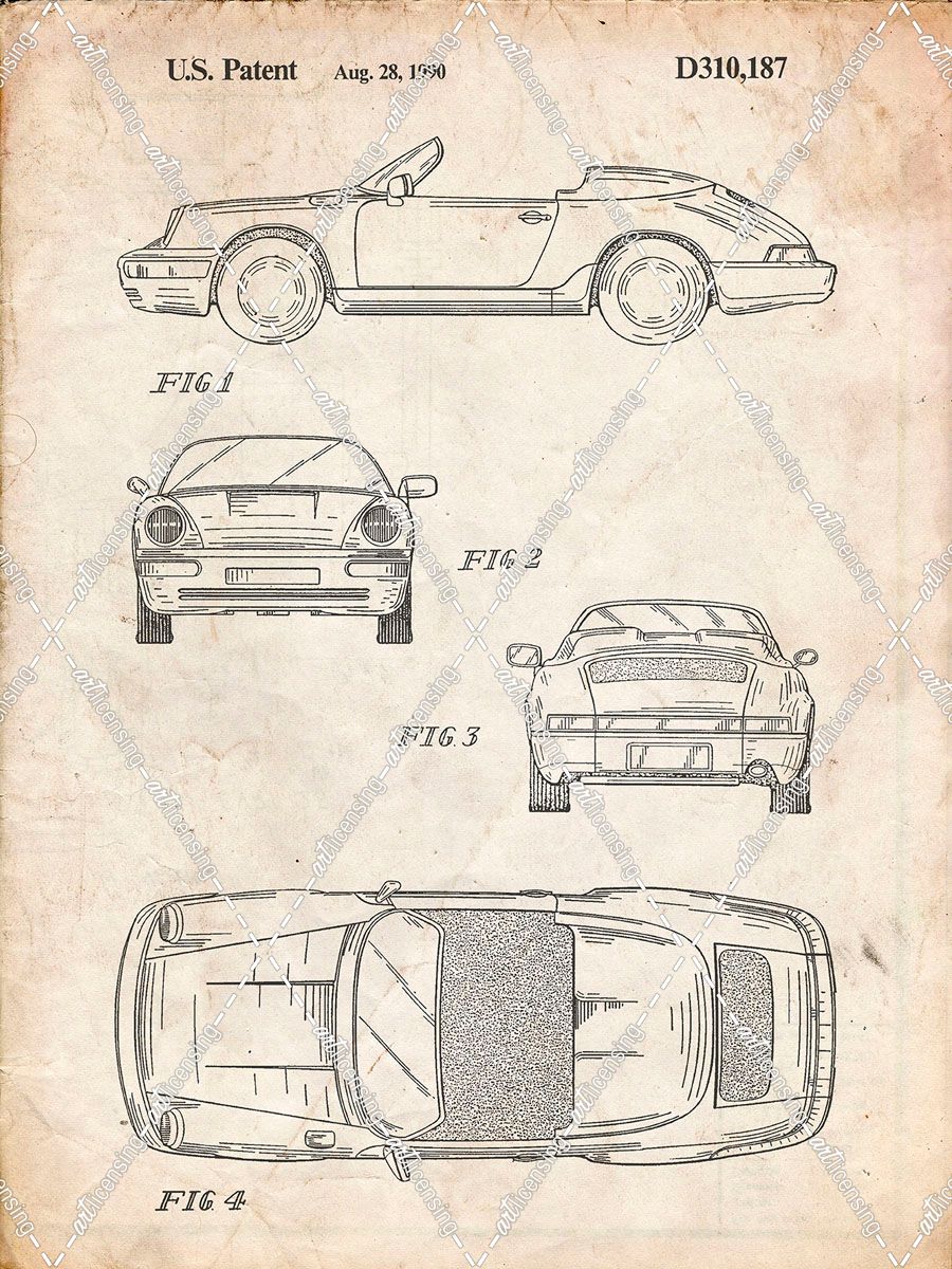 PP305-Vintage Parchment Porsche 911 Carrera Patent Poster