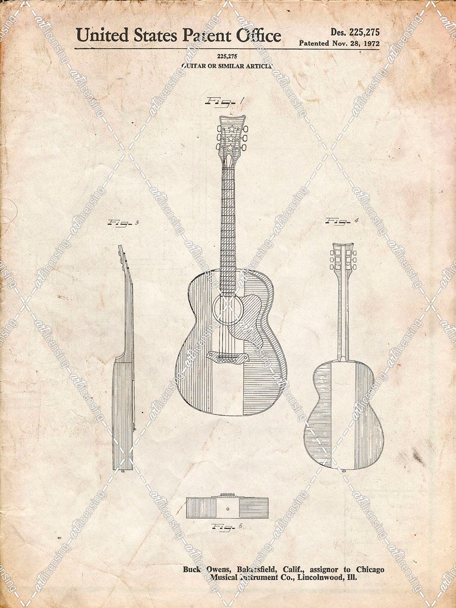 PP306-Vintage Parchment Buck Owens American Guitar Patent Poster