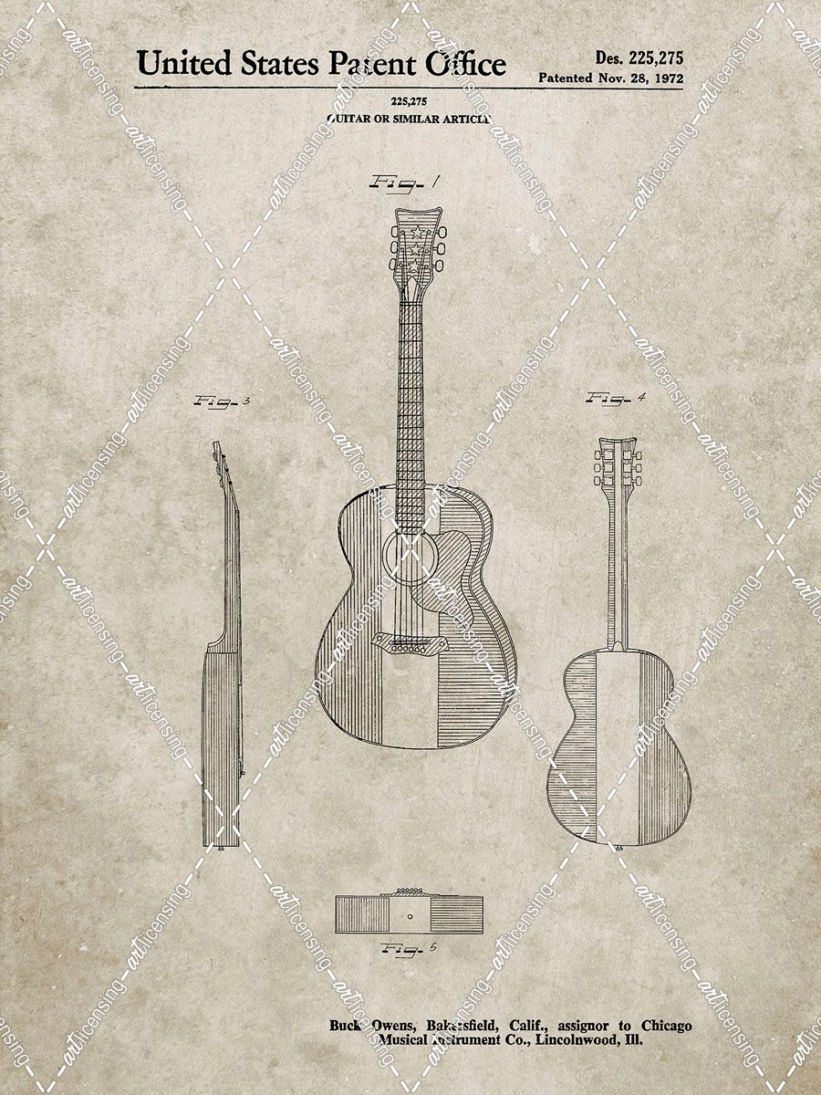 PP306-Sandstone Buck Owens American Guitar Patent Poster