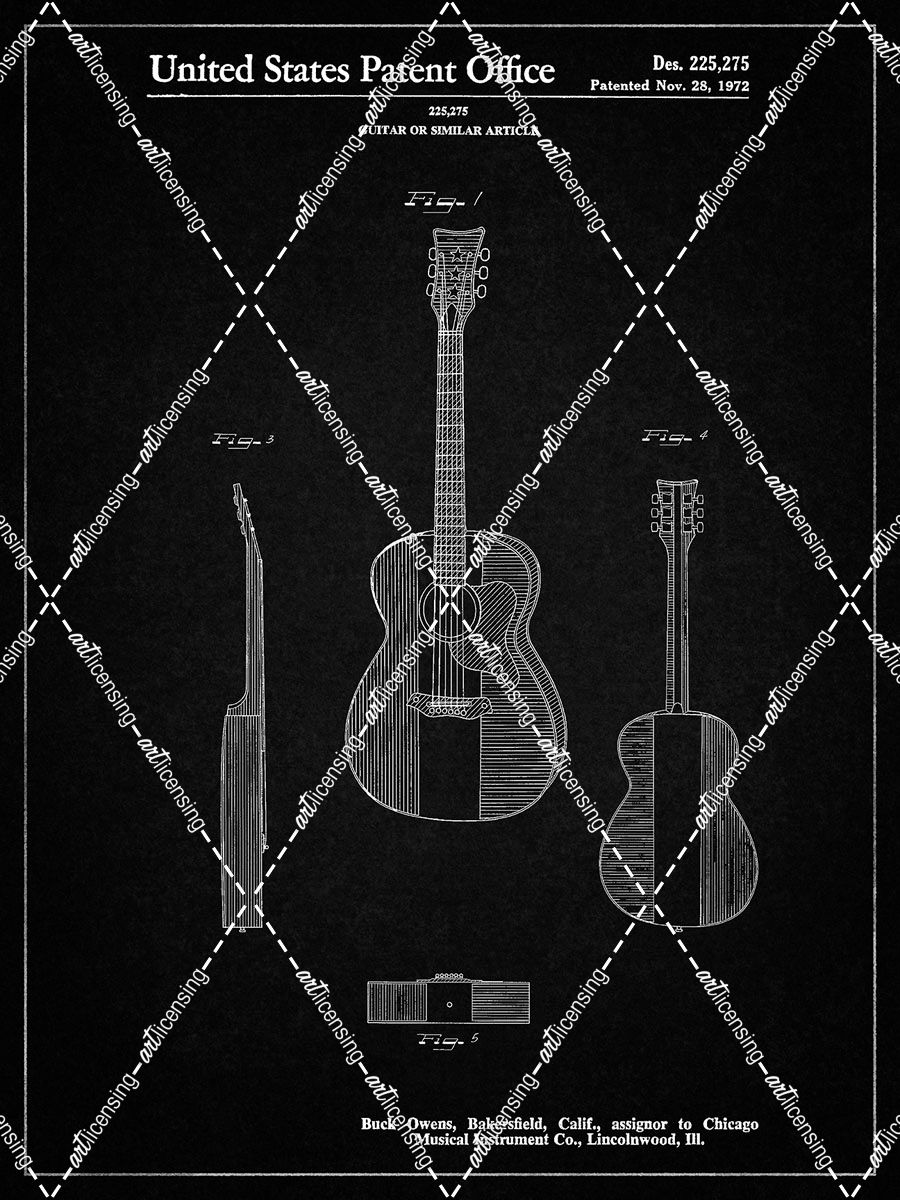 PP306-Vintage Black Buck Owens American Guitar Patent Poster