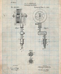 PP308-Antique Grid Parchment Tattooing Machine Patent Poster