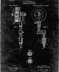 PP308-Black Grunge Tattooing Machine Patent Poster