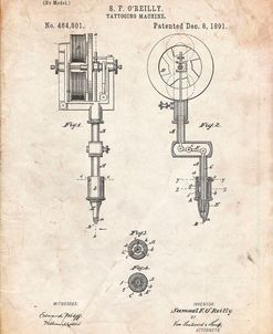 PP308-Vintage Parchment Tattooing Machine Patent Poster