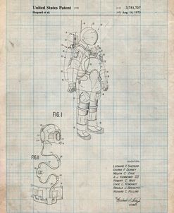 PP309-Antique Grid Parchment Apollo Space Suit Patent Poster