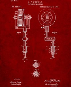 PP308-Burgundy Tattooing Machine Patent Poster