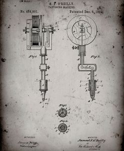 PP308-Faded Grey Tattooing Machine Patent Poster