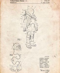 PP309-Vintage Parchment Apollo Space Suit Patent Poster