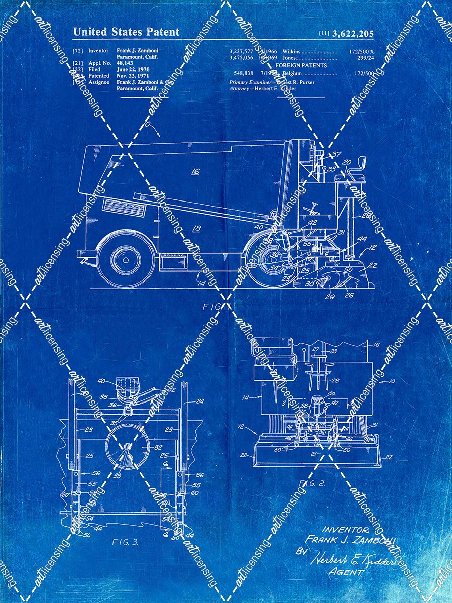PP313-Faded Blueprint Ice Resurfacing Patent Poster