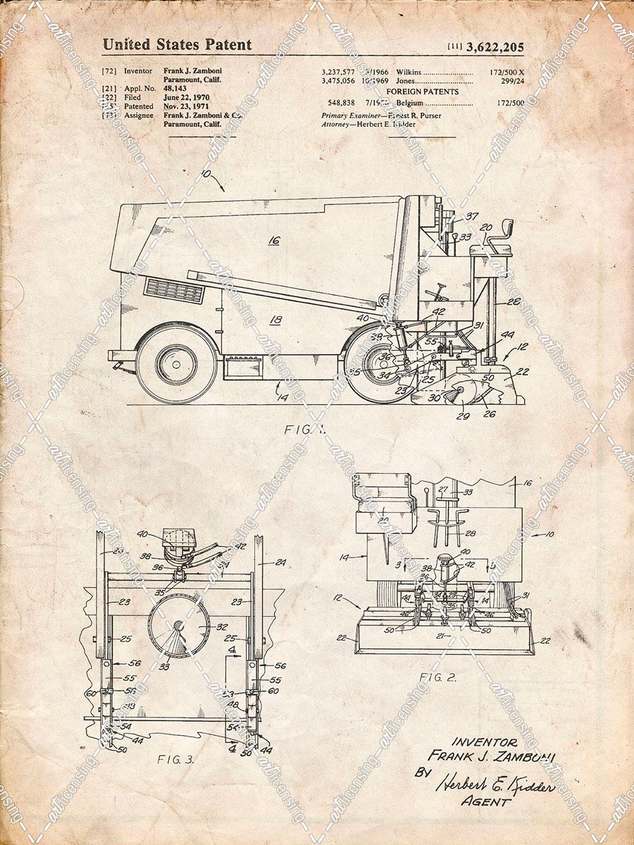 PP313-Vintage Parchment Ice Resurfacing Patent Poster
