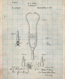 PP315-Antique Grid Parchment Stethoscope Patent Poster