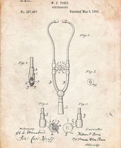 PP315-Vintage Parchment Stethoscope Patent Poster