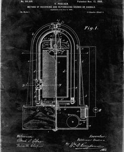 PP318-Black Grunge Poulsen Magnetic Wire Recorder 1900 Patent Poster