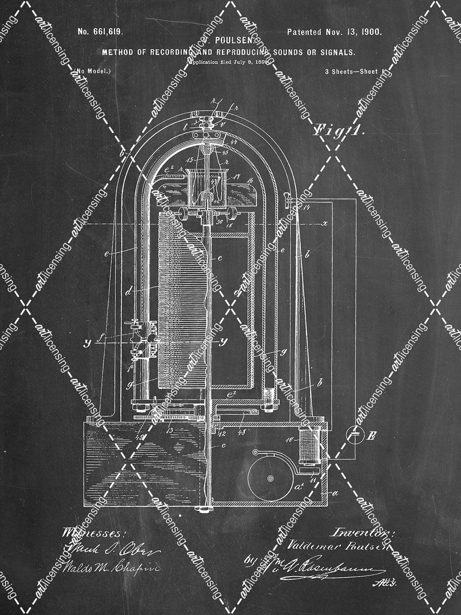 PP318-Chalkboard Poulsen Magnetic Wire Recorder 1900 Patent Poster