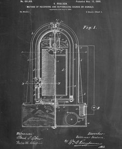 PP318-Chalkboard Poulsen Magnetic Wire Recorder 1900 Patent Poster