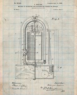 PP318-Antique Grid Parchment Poulsen Magnetic Wire Recorder 1900 Patent Poster