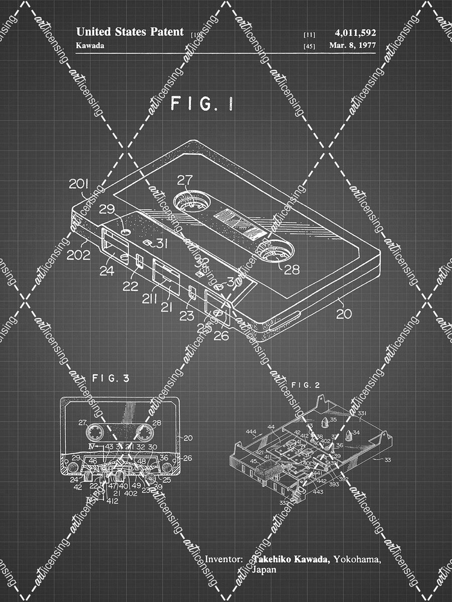 PP319-Black Grid Cassette Tape Patent Poster