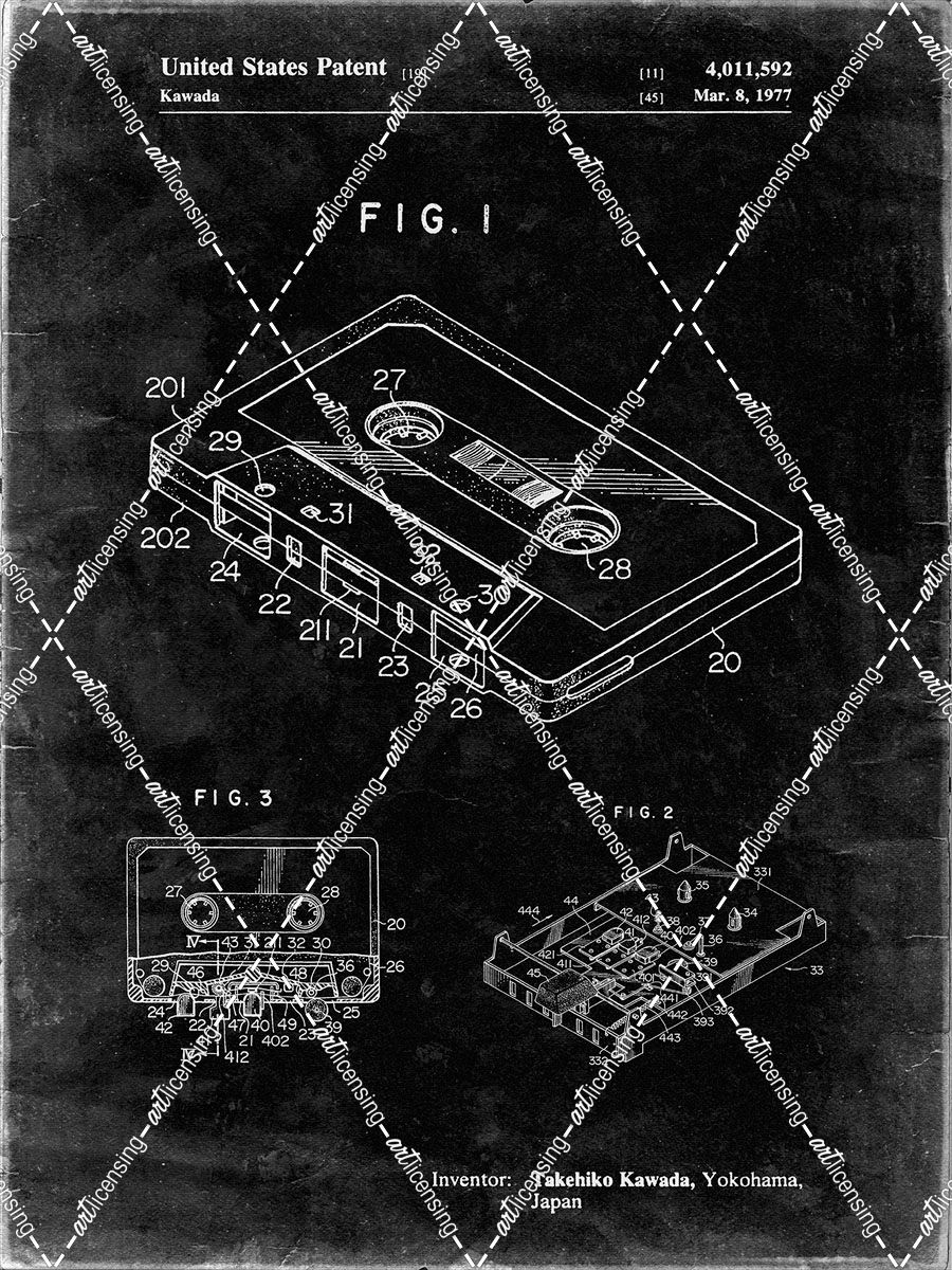 PP319-Black Grunge Cassette Tape Patent Poster