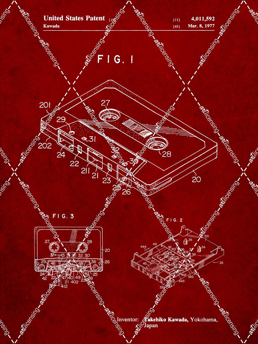PP319-Burgundy Cassette Tape Patent Poster