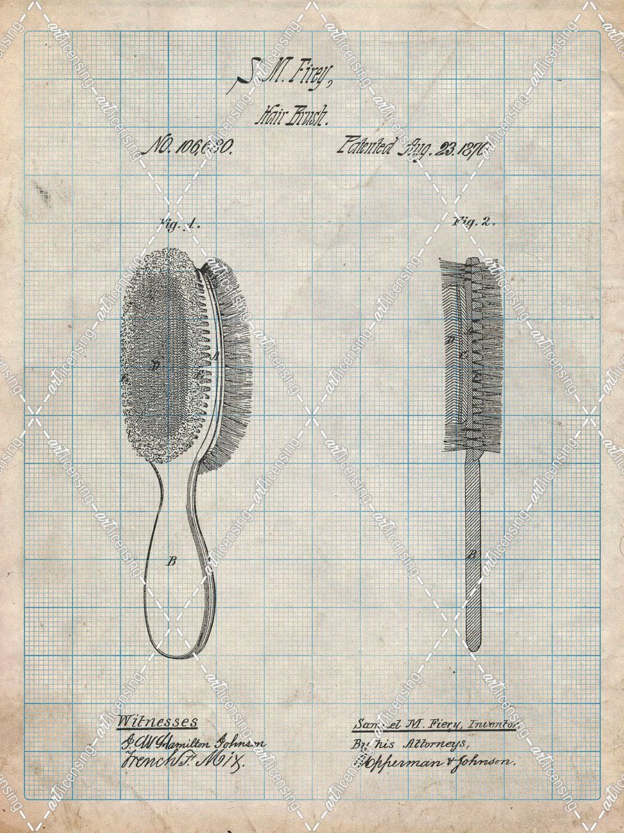 PP344-Antique Grid Parchment Vintage Hair Brush Patent Poster