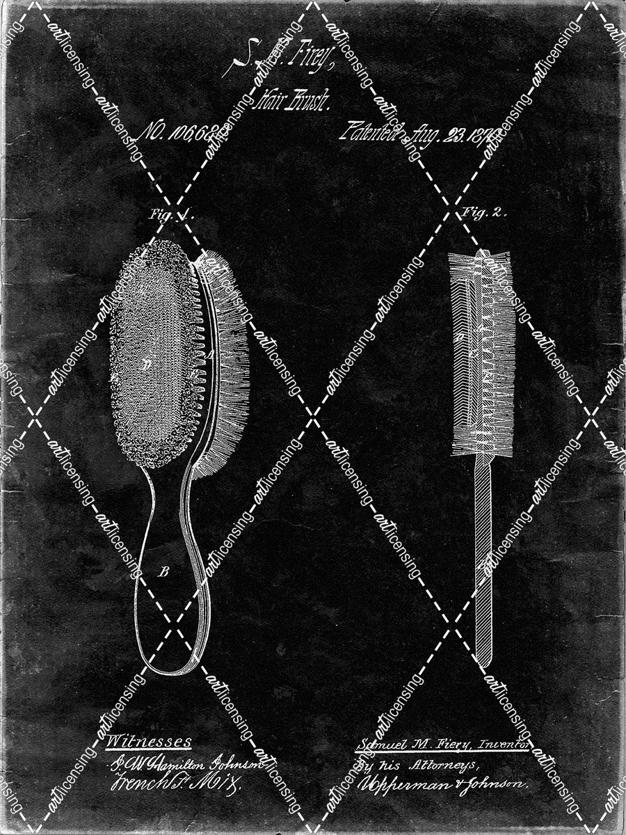PP344-Black Grunge Vintage Hair Brush Patent Poster