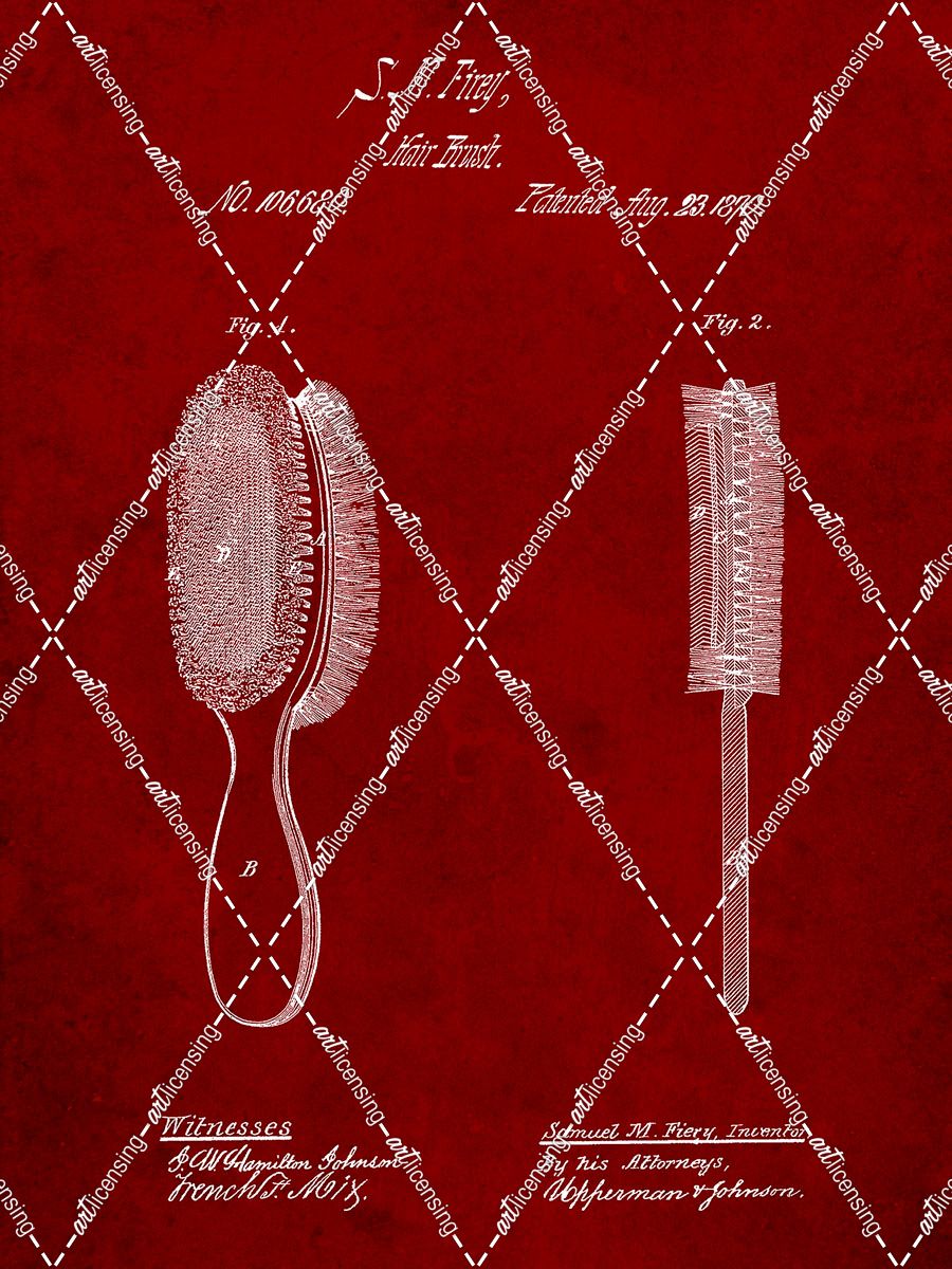 PP344-Burgundy Vintage Hair Brush Patent Poster