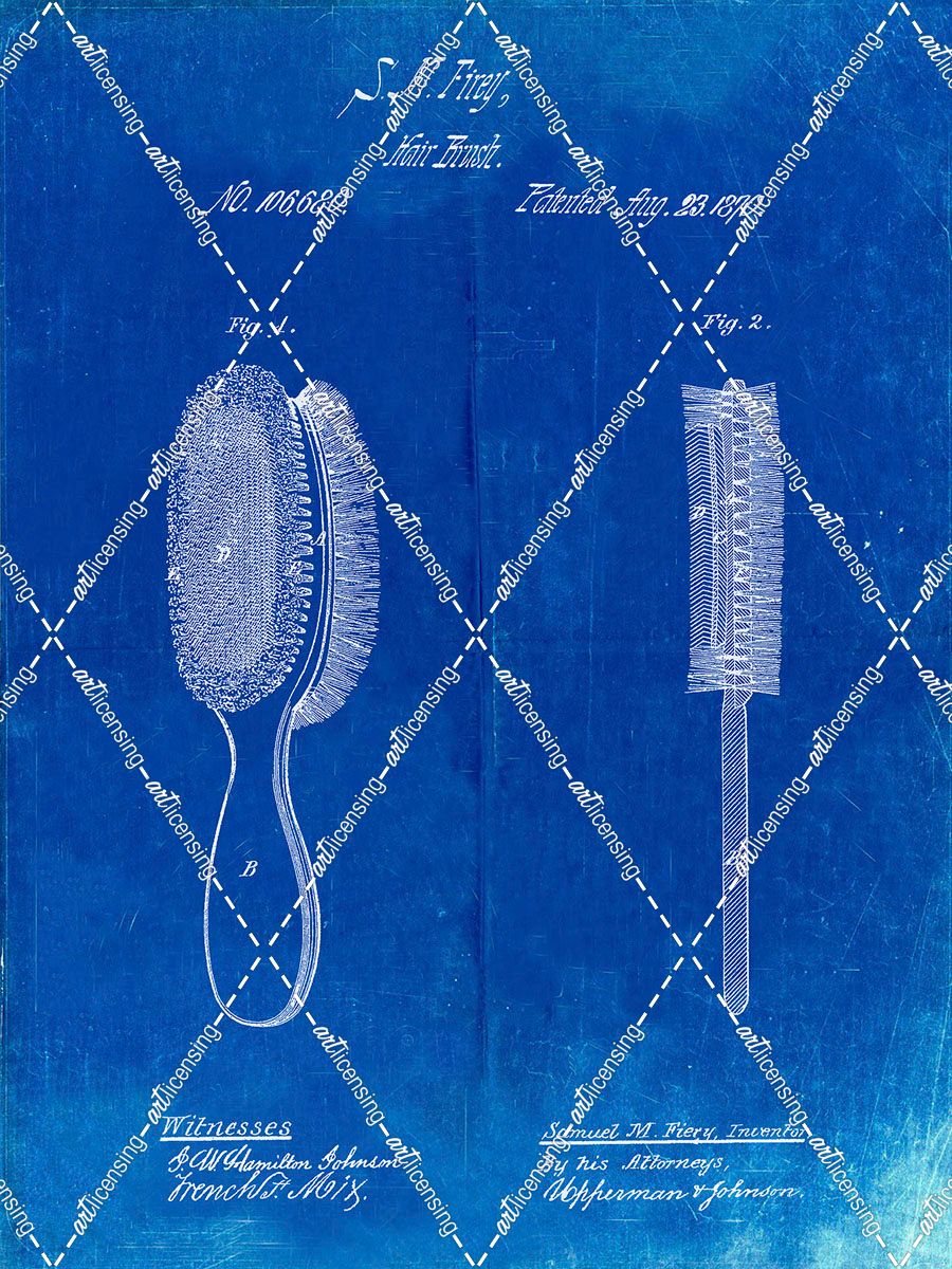 PP344-Faded Blueprint Vintage Hair Brush Patent Poster
