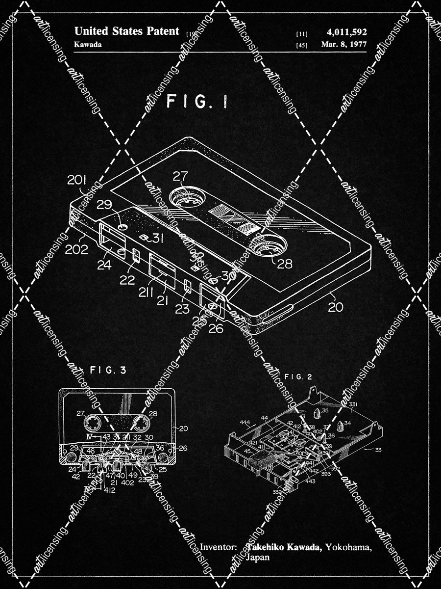 PP319-Vintage Black Cassette Tape Patent Poster