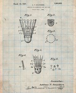 PP345-Antique Grid Parchment Vintage Badminton Shuttle Patent Poster