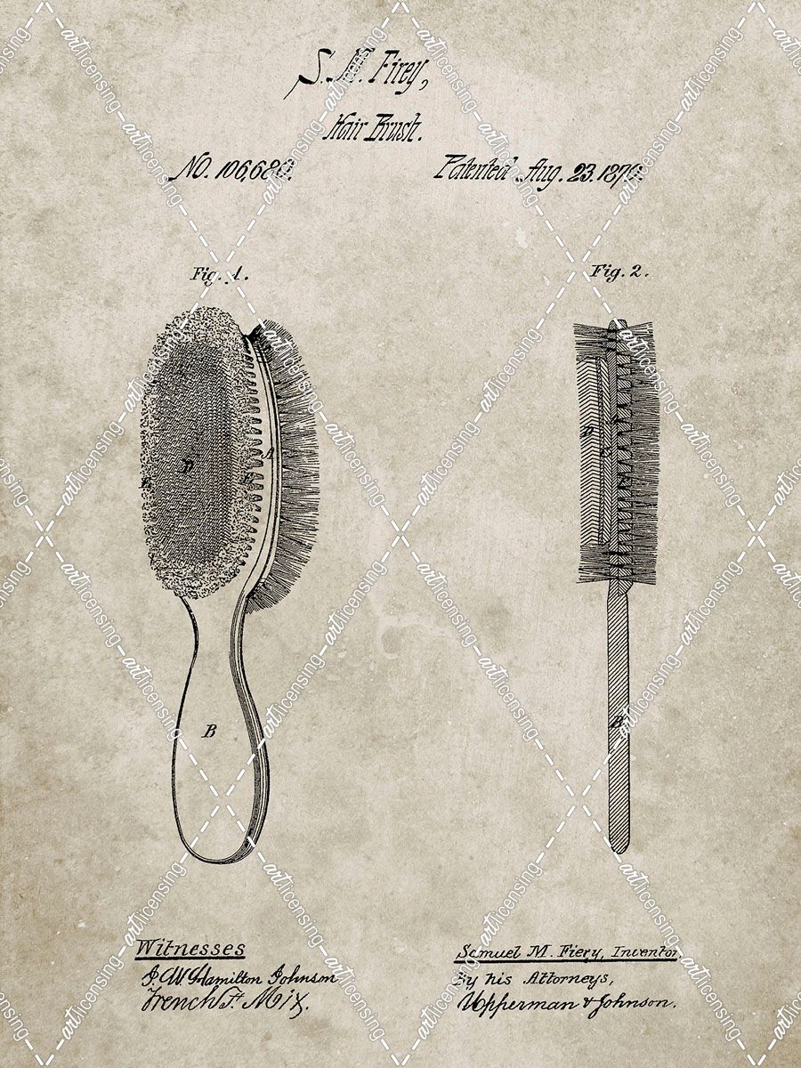 PP344-Sandstone Vintage Hair Brush Patent Poster