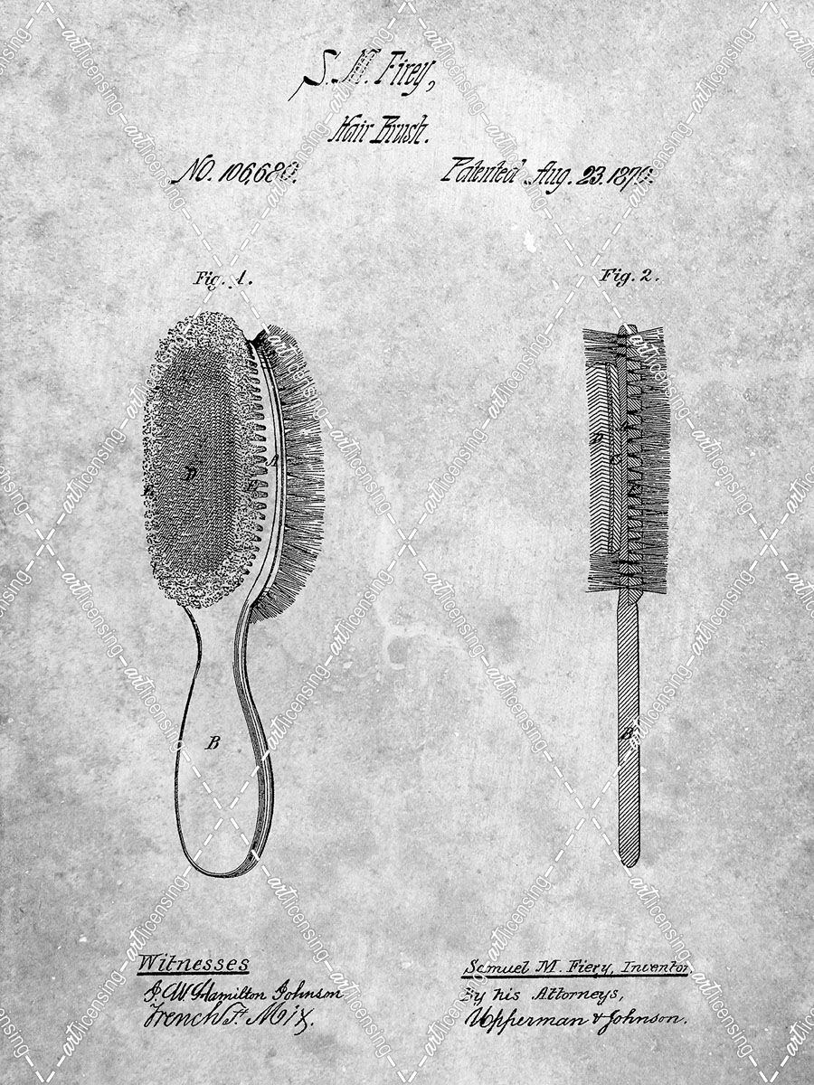 PP344-Slate Vintage Hair Brush Patent Poster