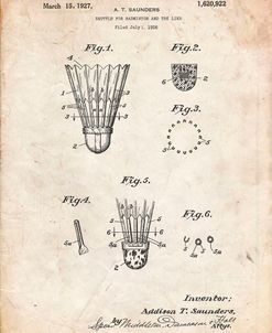PP345-Vintage Parchment Vintage Badminton Shuttle Patent Poster