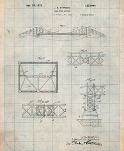 PP350-Antique Grid Parchment Golden Gate Bridge Patent Poster