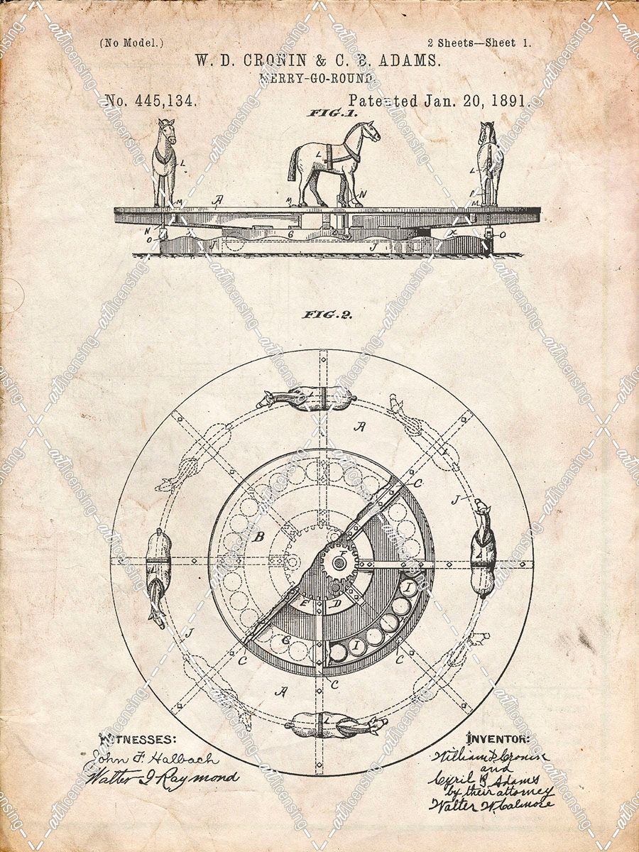 PP351-Vintage Parchment Carousel 1891 Patent Poster