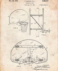 PP381-Vintage Parchment Basketball Goal Patent Print