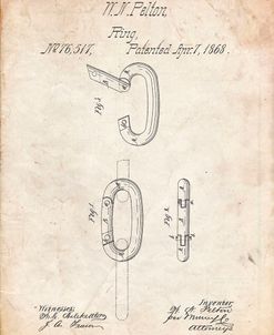 PP402-Vintage Parchment Carabiner Ring 1868 Patent Poster
