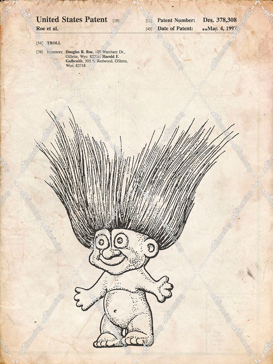 PP406-Vintage Parchment Troll Doll Patent Poster