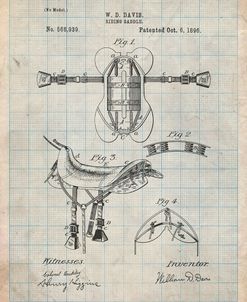PP444-Antique Grid Parchment Horse Saddle Patent Poster