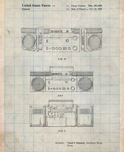PP448-Antique Grid Parchment Hitachi Boom Box Patent Poster