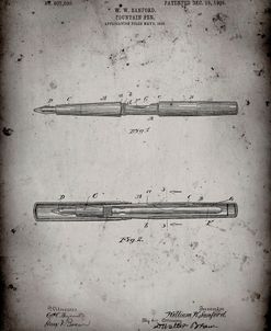 PP494-Faded Grey Sanford Fountain Pen 1905 Patent Poster