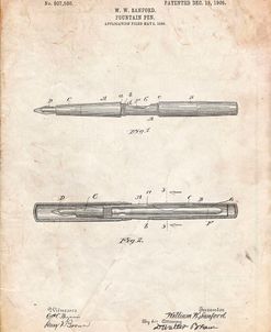 PP494-Vintage Parchment Sanford Fountain Pen 1905 Patent Poster