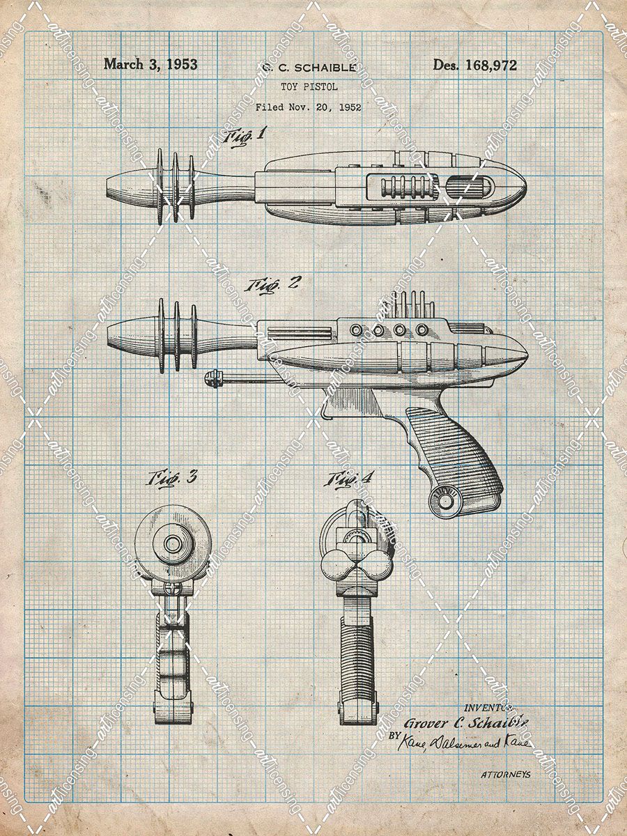 PP498-Antique Grid Parchment Toy Laser Gun Patent Print